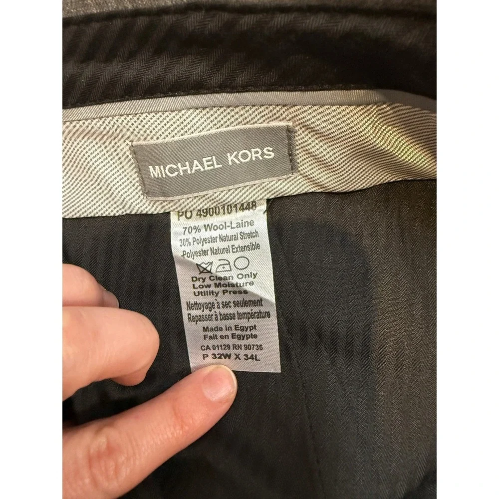 NEW Michael Kors Modern Fit Wool Blend Plaid Pants Light Grey Men's 32W x 34L